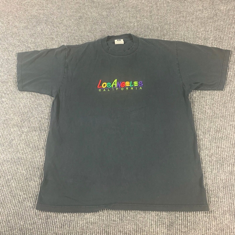 VTG‎ Pro Club T Shirt Mens Extra Large Black Los Angeles LA Embroidered Colorful